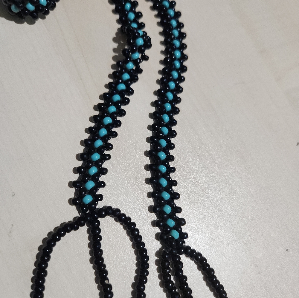 Glass Beaded Necklace Black Aqua
